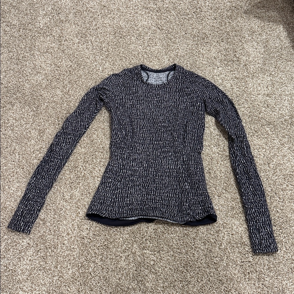 Lululemon Running Top Women 4 White Black Jacquard Runderful Long Sleeve Reflect